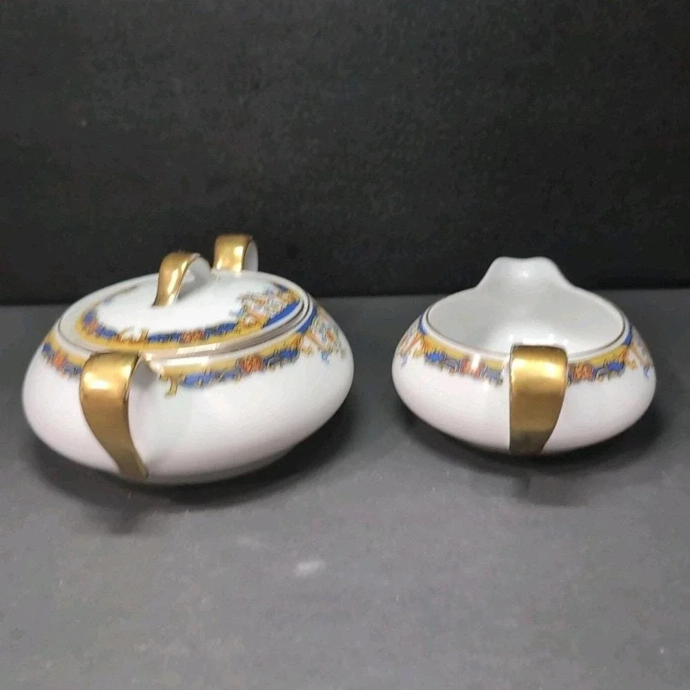 Epiag Elyrian Blue Gold Creamer & Lidded‎ Sugar Set, Czechoslovakian Tableware